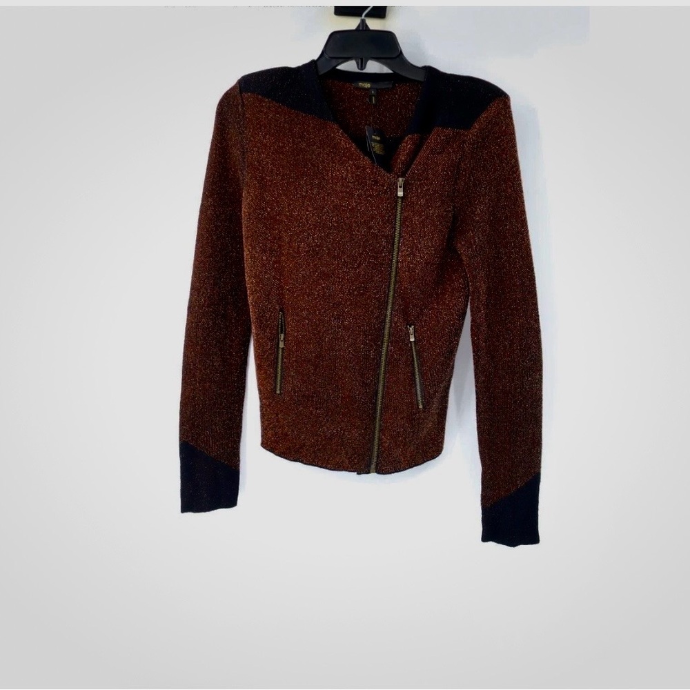 NWT size 1 Maje Sweater- Brown/with Gold and Black Asymmetrical Zipper